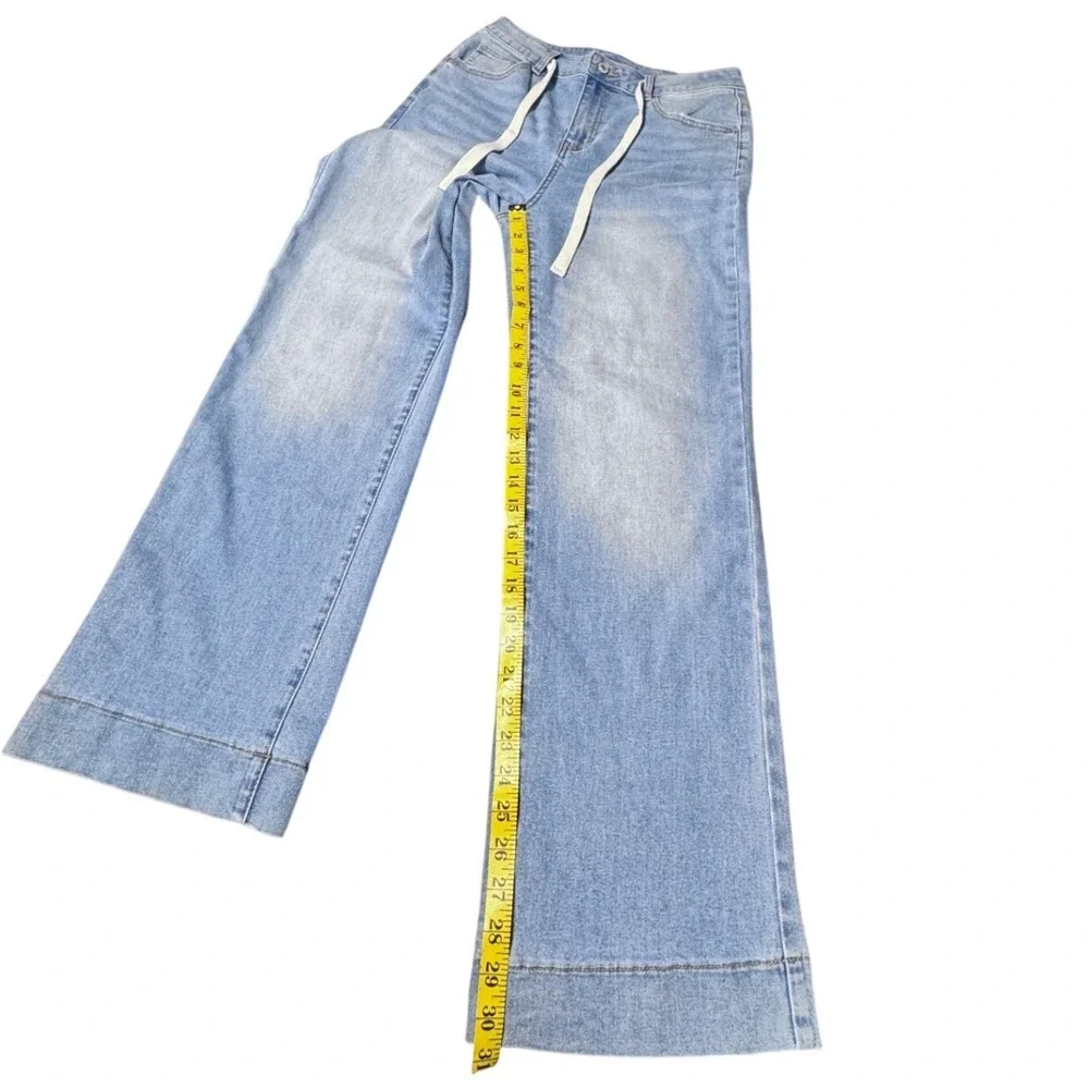 Sidefeel Jeans Womens‎ 8 Denim Light Wash Wide Leg Drawstring Boho Western Blue